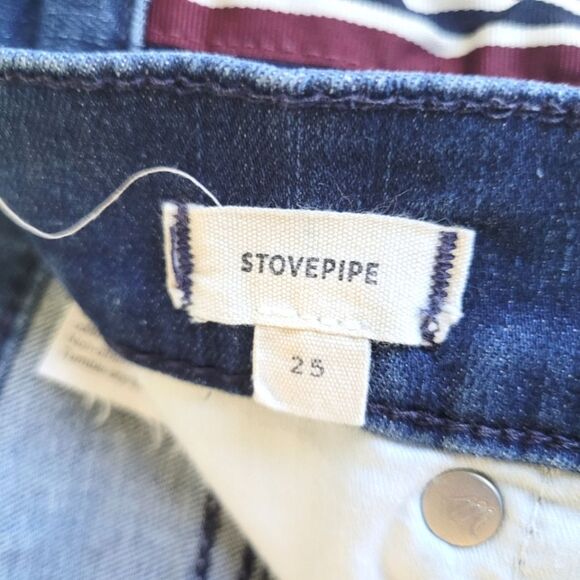 Madewell Striped Stovepipe Ribbon Tux Denim Jeans Straight Leg Blue 25 - Picture 3 of 9